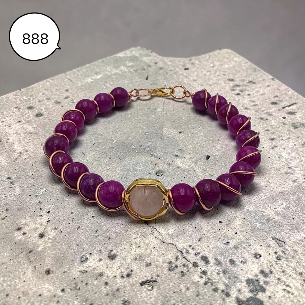 Vibrant Purple Beaded Bracelet with Gold Accent - Women Jewelry